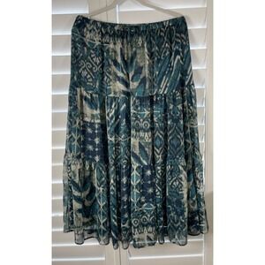 Zara Boho Indie teal &‎ navy blue patterned tiered midi skirt Women's Size S